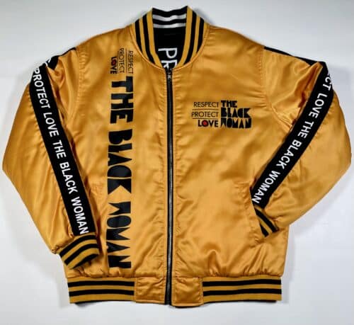 Respect Protect Love The Black Woman® Unisex Yellow Satin Reversible Bomber Jacket HGC Apparel