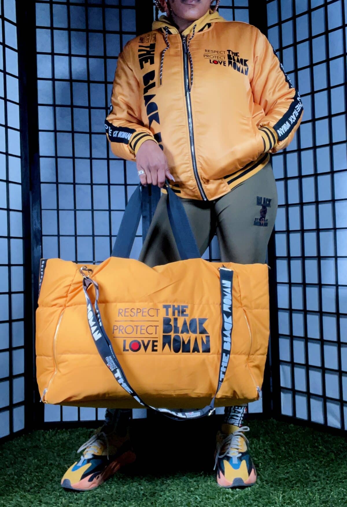 Respect Protect Love The Black Woman® Yellow Large 30" Puffer Tote Bag HGC Apparel