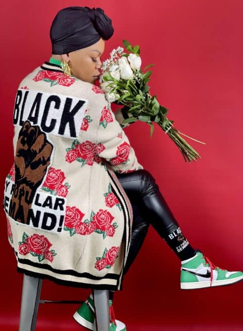 Black by Popular Demand® Unisex Cream Rose Cardigan and Umbrella HGC Apparel