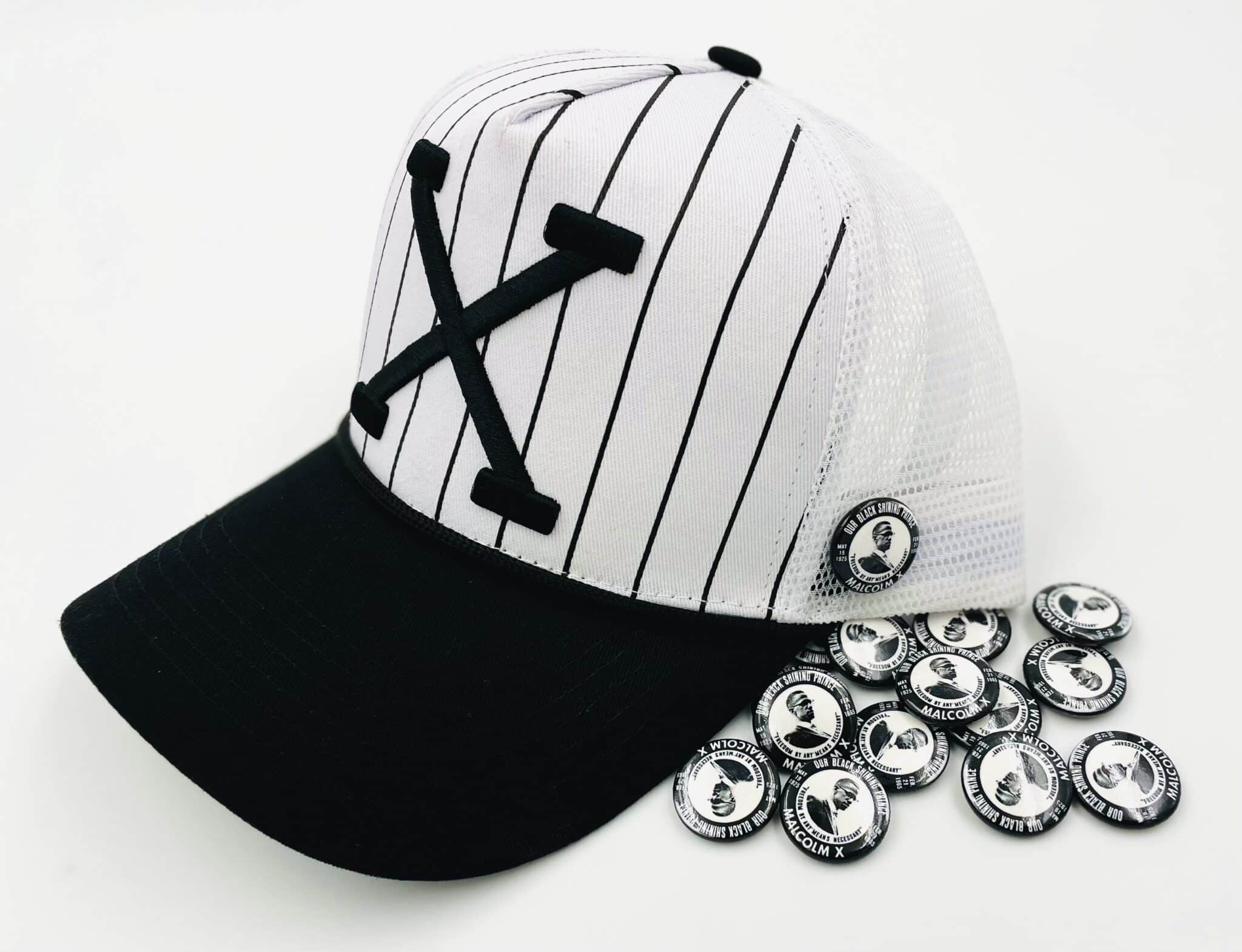 Black by Popular Demand® Pinstripe "Malcolm X" Trucker Hat HGC Apparel