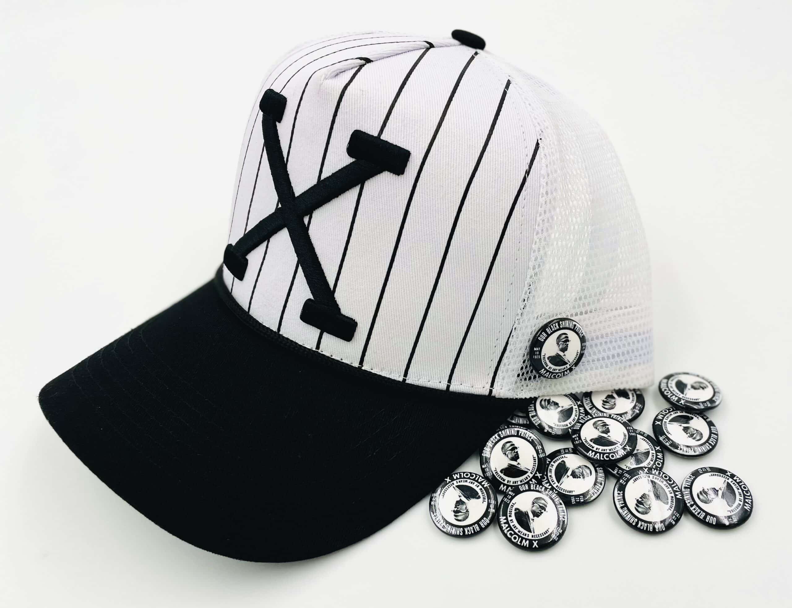 Black by Popular Demand® Pinstripe Malcolm X Trucker Hat - HGC Apparel