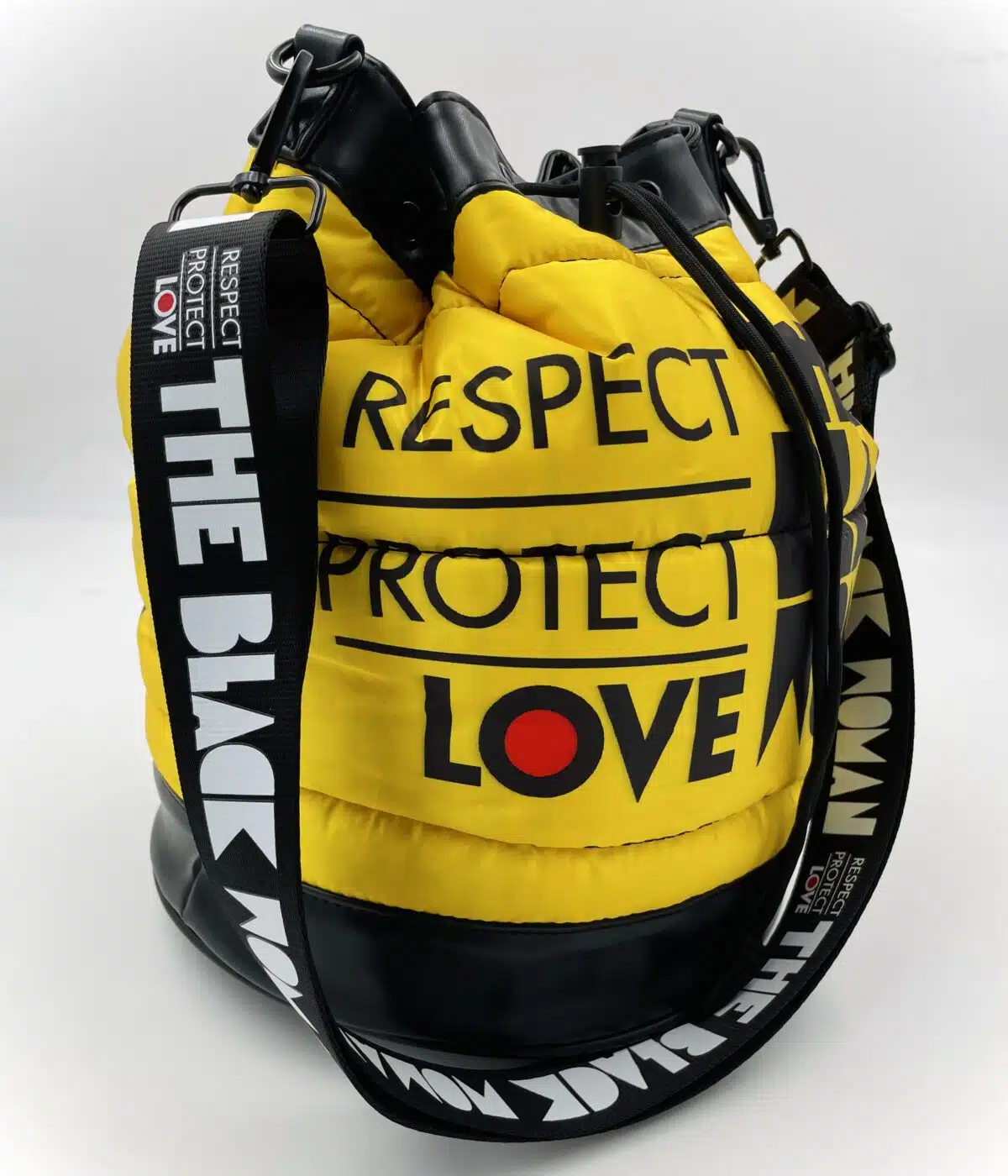 Respect Protect Love the Black Woman® Yellow Puffer Bucket Bag