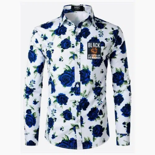 Black by Popular Demand® Unisex Blue Rose Button Down Dress Shirt