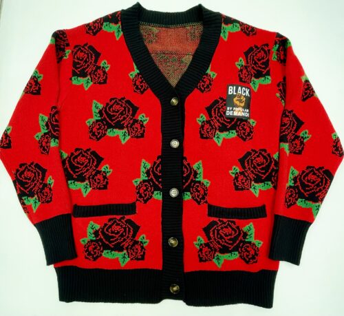 Black by Popular Demand® Roses Unisex Red Cardigan w/ Pockets
